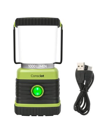 LED Camping Lantern Rechargeable, Consciot Camping Lights, 1000LM, 4 Light Modes, 4400mAh Power Bank, IPX4 Waterproof Tent Lights, Dimmable Flashlight for Emergency, Power Outages, USB Cable Included Rechargeable Light Green