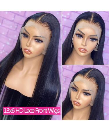 HUANGCAI 13x6 20 HD Lace Front Human Hair Wig - Pre Plucked Transparent Straight Frontal Wig with Baby Hair for Women - 180% Density Glueless Black Wig - Buy Online on GoSupps.com