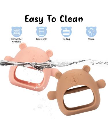 Bite Ring Baby Toys - 2 Pack Dental Aid for 0-12 Months | Glove Biting Toys Gifts for Newborns & Toddlers (Brown + Pink) - Buy Online on GoSupps.com