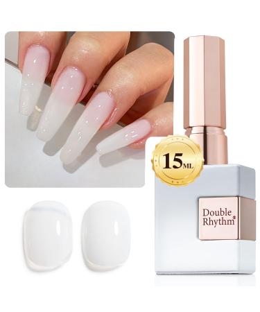 Double Rhythm Translucent Gel Polish Sheer Neutral Natural Light Milky Same Color Same Bottle 15ML Jelly Nail Polish Nail Art DIY at Home (Milky White-A1367)