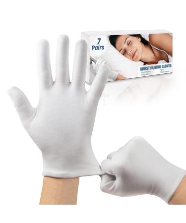 Moisturising Gloves 7 Pairs Cotton Gloves for Eczema Night Gloves for Dry Hands Washable White Cotton Gloves Fits Men and Women 7 Pair 7.0