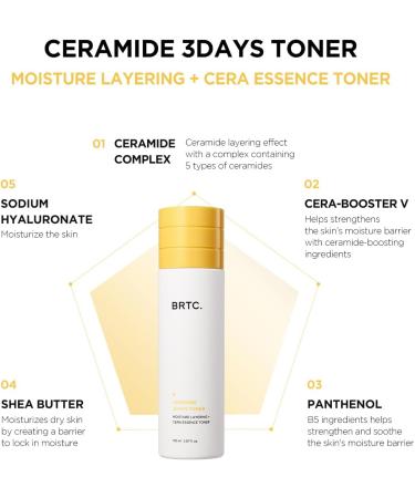 BRTC Ceramide 3 Days Toner - Essence Toner for Dry & Dull Skin | Korean Skincare Moisture Solution (150ml) | International Shipping Available - Buy Online on GoSupps.com