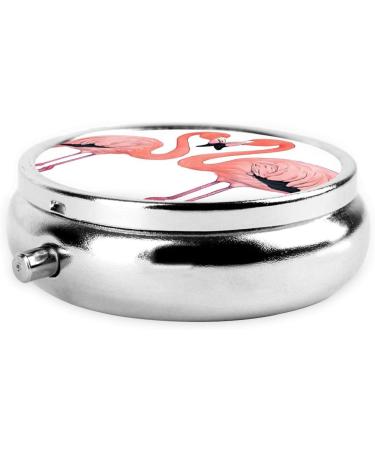 Shop Ink Flamingos Round Pill Box - 3 Compartment Mini Decorative Travel Organizer for Vitamins & Medicine - Buy Online on GoSupps.com