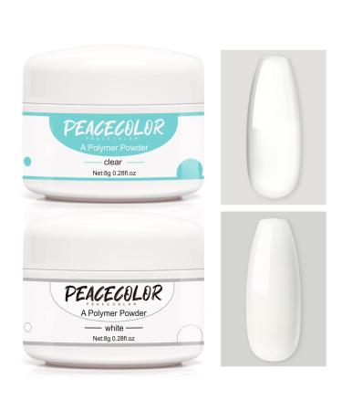 PEACECOLOR Acrylic Nail Kit 8G 2PC Clear White Acrylic Powder Set Professional Acrylic Nail Powder for Nail Acrylic Extension Nail Carving Long-Lasting No Nail Lamp Needed for Home DIY color 167