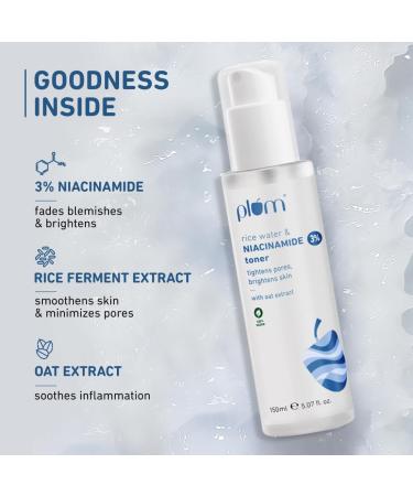 Plum 3% Niacinamide Toner with Rice Water | Vitamin B3 with Japanese Fermented Rice Water | For Clear Blemish-Free Bright & Hydrated Skin | Refines & Tightens Pores | Fragrance-Free | all skin types - Buy Online on GoSupps.com