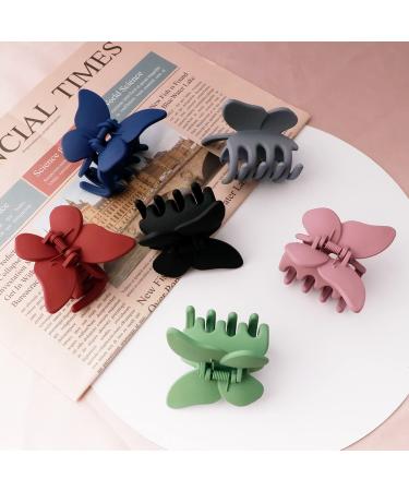 6-Piece Butterfly Hair Claw Clips Set - Cute Matte Hair Accessories for Women and Girls in Grey, Pink, Black, Claret, Navy Blue, and Green - Buy Online on GoSupps.com