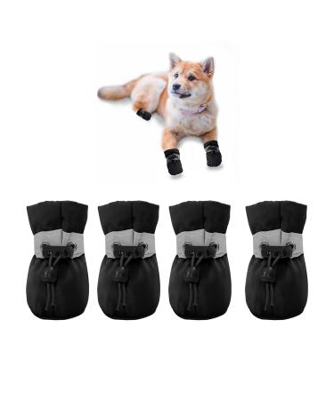 YAODHAOD Dog Shoes for Small Dogs Anti-Slip Dogs Boots & Paw Protector with Reflective Straps Winter Snow Puppy Booties, Cat Dog Shoes for Small and Medium Pets 4PCS (4, Black) size 4: 1.76"x1.37"(L*W) black