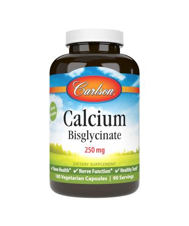 Carlson Calcium Bisglycinate 250 mg Calcium for High Absorption Supports Healthy Bones and Teeth Gentle on Stomach Promotes Muscle Function 180 Count