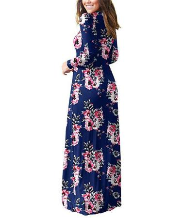 Shop Women's Casual Summer Maxi Dress - Long Sleeve U-Neck Loose Swing with Pockets Floor Length Beach Dress in 3XL Blue - Buy Online on GoSupps.com