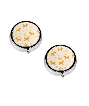(Corgi Pattern) Round Pill Box 3 Compartment Pill Box Mini Decorative Pocket Purse Portable Travel Medicine Tablet Vitamin Holder Organizer Pill Case