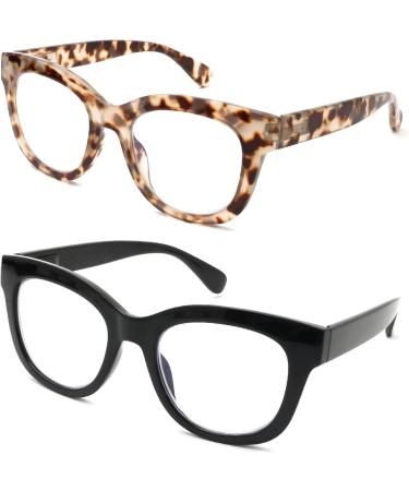 Areyeth 2 Pack Reading Glasses for Women & Men - Blue Light Filter Oversized Round Fashion Glasses in Black & Gray Tortoise - Perfect 2.0x Strength - Buy Online on GoSupps.com