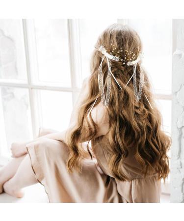 Lace Hair Bow with Long Tail Coquette Bows - Elegant White Ribbon Hair Accessory Hair Ribbons for Women (A Pair) - Buy Online on GoSupps.com