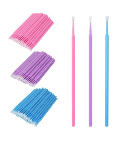 Shintop 300pcs Micro Applicator Brushes Disposable Eyelash Extension Brushes for Makeup Oral and Dental (Purple+Blue+Pink) Multi-colored 300 Count (Pack of 1)