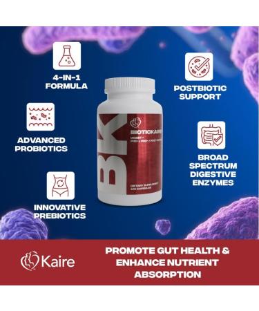 Kaire BioticKaire+ Multi-Action Digestive Enzymes Probiotics Prebiotics Postbiotics & Enzymes Daily Wellness for Health & Support Supplement (120 Capsules) - Buy Online on GoSupps.com
