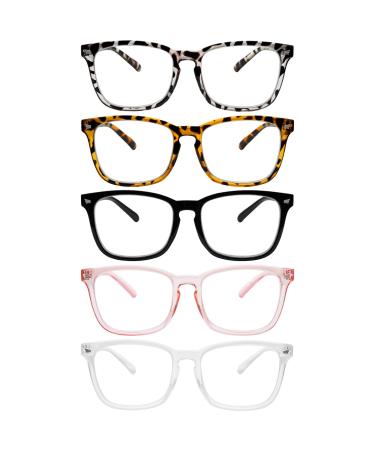 5 Pack Blue Light Blocking Reading Glasses Fashion Square Computer Readers for Women Men Anti UV Ray Nerd Eyeglasses (5 Mix 0.75) 5 Mix 0.75 x