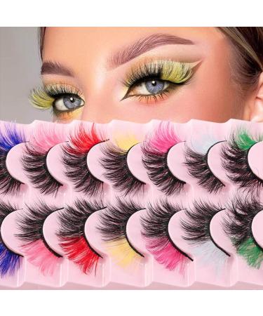 Uranian Colored False Eyelashes Fluffy Faux Mink Lashes with 8 Color Mixed 8D Russian Strip Long Eye Lashes Colorful Extension EyeLashes Volume Fake Eyelashes for Women and Girls (8 Pairs) 1Color-MIX8/8pairs