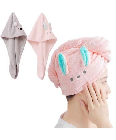 Microfiber Hair Towels Super Absorbent Hair Drying Towel Turban for Women and Girls Quick Magic Hair Dry Hat Hair Towel Wrap Bathing Wrapped Cap 2 Packs (Pink+Grey) Pink+khakis