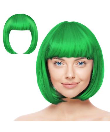 AOMIG Short Bob Wig for Women 3 Pack Short Green Bob Wigs Set with 2 Wig Cap Neon Fancy Dress Accessory Cosplay Party Wig Synthetic Straight Wig for Daily Halloween Decorations Green/B