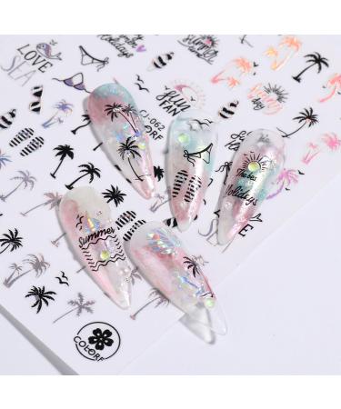 Shop Summer Nail Art Stickers - Tropical Palm Tree & Starfish Decals | 6PCS Fun Beach Designs for Manicure - Buy Online on GoSupps.com