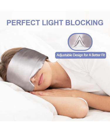 Luxury Mulberry Silk Sleep Mask - Adjustable Eye Cover for Sleeping | Soft Pressureless Blackout Design for Men & Women - Large Size Mink Silver - Buy Online on GoSupps.com