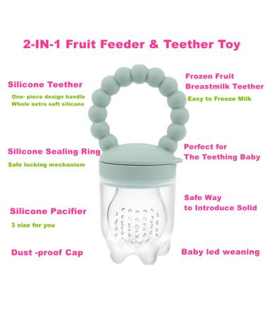 Baby Fruit Food Feeder Pacifier Teether for Babies 4 M+ Milk Frozen Set 2in1 Teether Toy Made of Soft Silicone Feeder for Infant Safely Self Feeding BPA-Free Grey-green - Buy Online on GoSupps.com