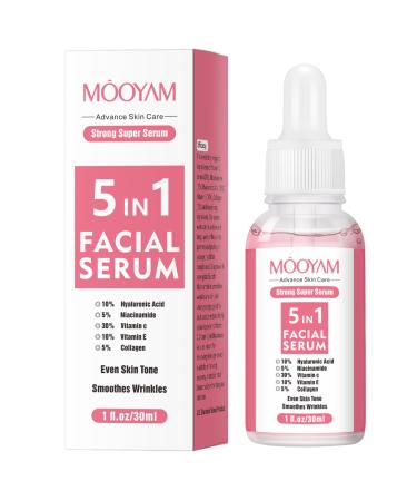 5 In 1 Vitamin C Face Serum for Women Hyaluronic Acid Vitamin E & Collagen Serum for Face Dark Spot & Anti Wrinkle & Moisturizer Facial Serum 30% Vit C Oil Serums (30ml)