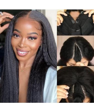 Nadula 10A V Part Kinky Straight Wig Human Hair No Leave Out Upgraded U Part Glueless Wigs for Women,Brazilian Yaki Straight V Part Human Hair Beginner Friendly Wig 150% Density 16inch 16 Inch V Part Wig Natural Color