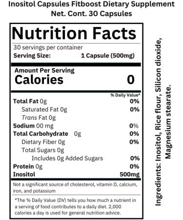 Fitboost Inositol Capsules 500mg Inositol Dietary Supplement Easy-to-Swallow Capsules for Daily Wellness Routine 30 Count - Buy Online on GoSupps.com