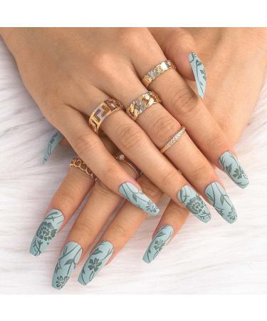 Sethexy Long Coffin False Nails | Green Matte Ballerina Acrylic Nail Tips - 24 Pack for Women & Girls - Buy Online on GoSupps.com