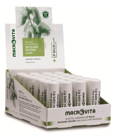 3 (THREE) PIECES MACROVITA LIP BALM VANILLA SPF 10 OLIVE OIL & BEESWAX 4 GR.