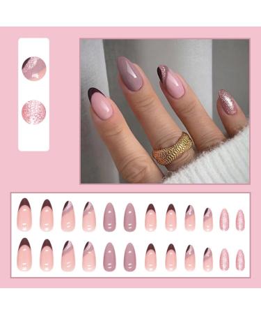 JUSTOTRY 24 Pcs Swirl Stiletto False Nails - Medium Rose French Press on Nails for Women with Nail Glue - Short Almond Stick on Nails for Nail Art - Buy Online on GoSupps.com