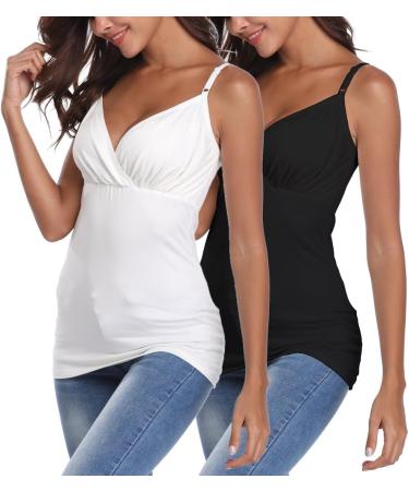 Joweechy Nursing Tank Top V-Neckline Set - Maternity Clothes | Black/White (L) - Buy Online on GoSupps.com