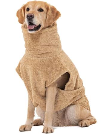 Shop Lills Dog Wadder - 100% Organic Cotton Bathrobe for Dogs | Extra Absorbent Beige/Cream 60cm Back Length - International Shipping Available - Buy Online on GoSupps.com