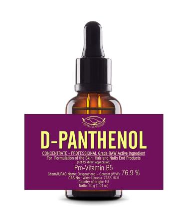 D-PANTHENOL - Dexpanthenol 76.9% - CONCENTRATE - PROFESSIONAL Grade - RAW Active Ingredient - Pro-Vitamin B5 - For Formulation of the Skin  Hair and Nails End Products - 30 g | 1 oz