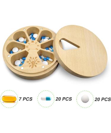 Wood Weekly Pill Organizer - Arthritis Friendly 7-Day Travel Case with Velvet Bag | Medium Compartments for Medicine & Vitamins - Buy Online on GoSupps.com