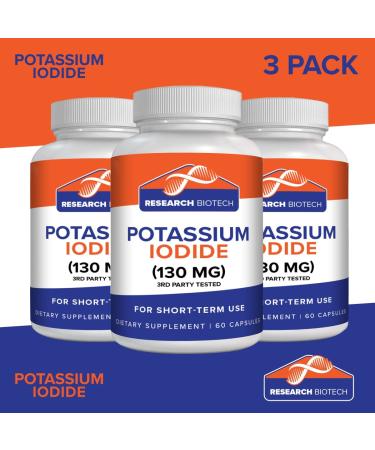 (3 Pack) Potassium Iodide 130mg - 180 Capsules for Thyroid Support - Dietary Supplement with KI Potassium Iodine - Best Potassium Iodide Tablets - Buy Online on GoSupps.com