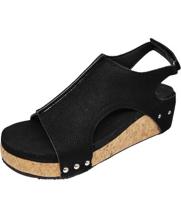 Platform Closed Toe Women's Heeled Sandals, Ankle Buckle Strap, Size 9.5-10, Black - Perfect for Summer Beach Casual Wear - Buy Online on GoSupps.com