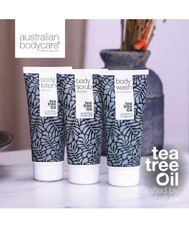 Australian Bodycare Set | Tea Tree Oil Body Peeling Shower Gel & Lotion for Acne & Itchy Skin - 100% Vegan 200ml (3 Pack) | International Shipping - Buy Online on GoSupps.com