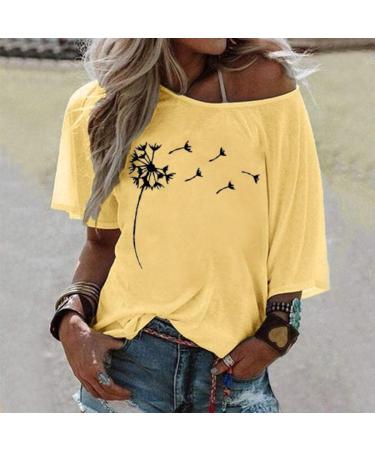 Shop Ppanguding Women's Off Shoulder Rainbow Summer T-Shirt - Trendy Graphic Blouse Low Tops in Yellow - Buy Online on GoSupps.com