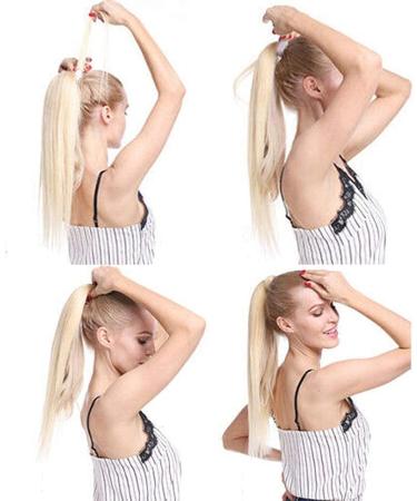 23" Long Straight Wrap Around Ponytail Clip in Hair Extensions One Piece Hairpiece Magic Tape in Pony Tail Extension for Women Bleach Blonde - Buy Online on GoSupps.com