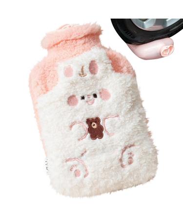 Heat bottle mini hot wat Pack with plush cover wat Pack with bear pattern for cramps pain-relieving hot water bottle for cramps white