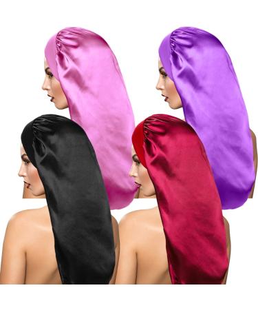 4 Pieces Extra Large Satin Sleep Cap for Long Hair,Long Dreadlock Night Sleep Bonnet for Women Set-1