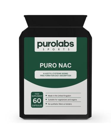 Purolabs N-Acetyl-L-Cysteine 600mg Capsules - for Detoxification Muscle Repair & Healthy Ageing - Vegan & Nasties Free - 60 Capsules