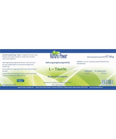 L-Taurine 500 mg | Vegan Vegetable Capsules | 60 Capsules | Nature Power - Shop Internationally! - Buy Online on GoSupps.com