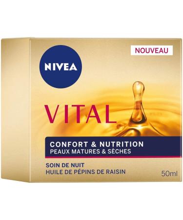 NIVEA Vital Comfort & Nutrition Night Care (1 x 50 ml) anti-aging cream enriched with Grape Seed Oil women's facial care for mature & dry skin - Buy Online on GoSupps.com