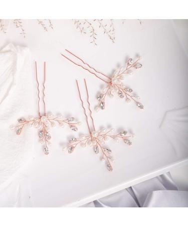 Chargances Crystal Bridal Pearl Hair Pins Set Wedding Rhinestone Hair Pins Elegant Pearl Beaded Wedding Hair Accessories for Women and Girls (Rose Gold) - Buy Online on GoSupps.com