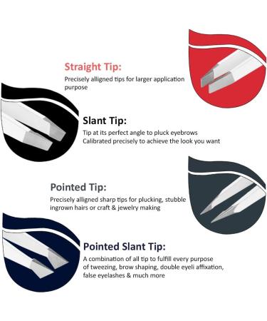 NikAmay Stainless Steel Tweezers Set - 4-Piece Slant Tip and Pointed Precision Tweezer Set for Facial Hair, Ingrown Hair, Splinters, Blackheads, and Ticks - Buy Online on GoSupps.com