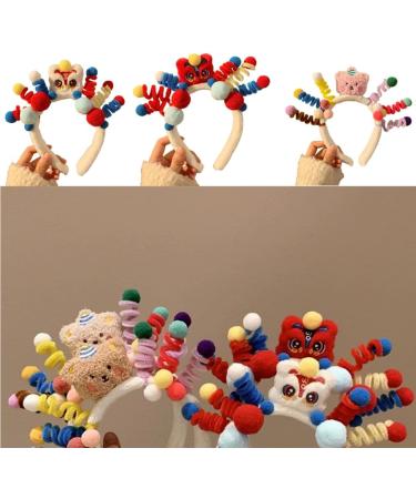 xbiez 3D Plush Animal Doll Headband for Women Girls Hair Accessories Colorful Twisted Rods Cartoon Hair Hoop Makeup Headdress White tiger - Buy Online on GoSupps.com