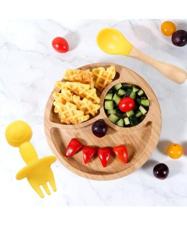 Bamboo Baby Weaning Set - Suction Bowl, Plate, Spoon & Fork in Yellow - Buy Online on GoSupps.com