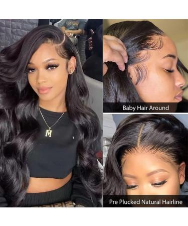 YUONSEE 13x4 Brazilian Body Wave Lace Front Human Hair Wig - 22 inch Natural Black | Pre Plucked HD Transparent Lace, 150% Density, Baby Hair | For Black Women - Buy Online on GoSupps.com
